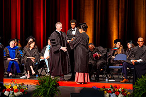 Photo of Faculty in regalia on stage